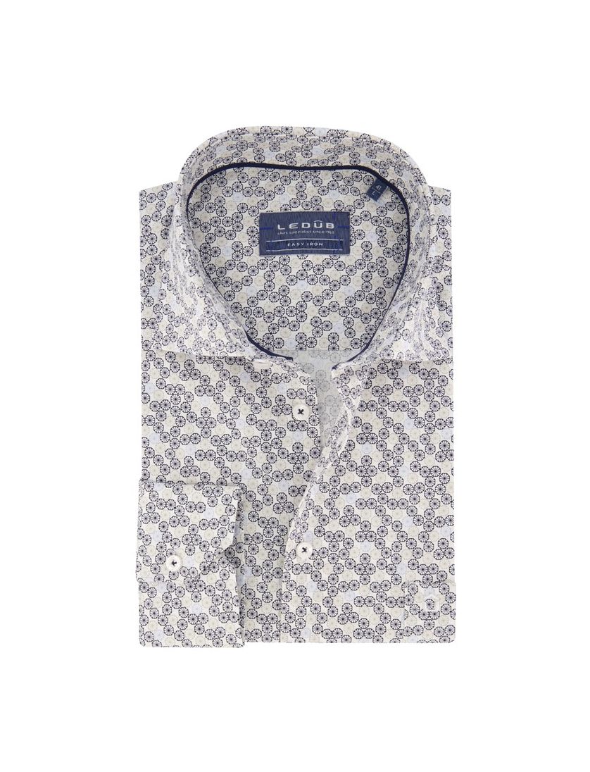 Ledub business overhemd Ledûb Modern Fit New normale fit blauw met wit geprint katoen