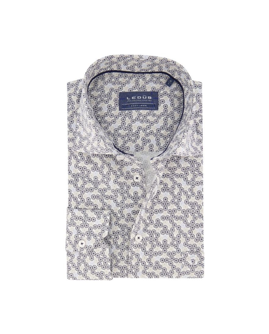 Ledub business overhemd normale fit blauw geprint katoen
