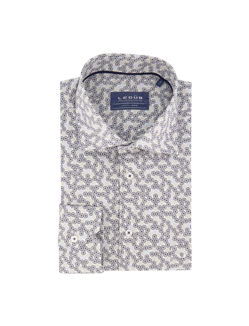 Ledub business overhemd Ledûb Modern Fit New normale fit blauw met wit geprint katoen