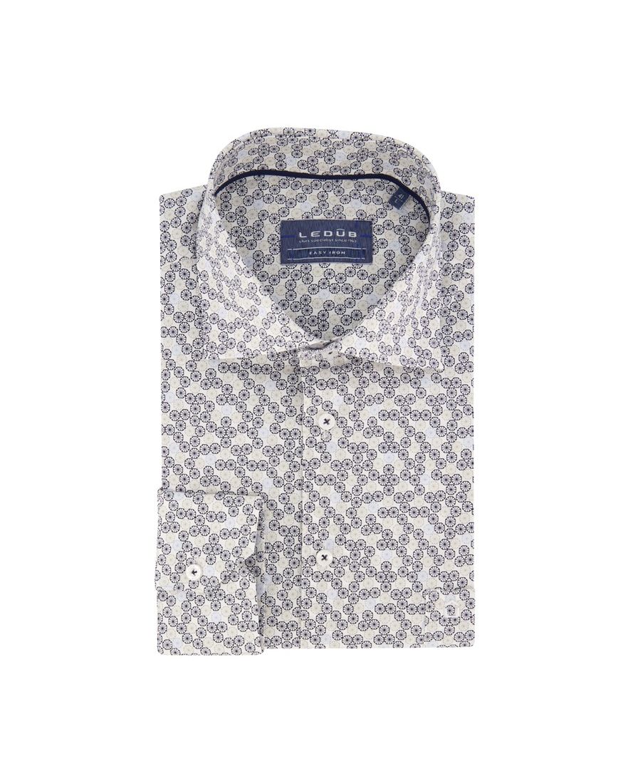 Ledub business overhemd normale fit blauw geprint katoen