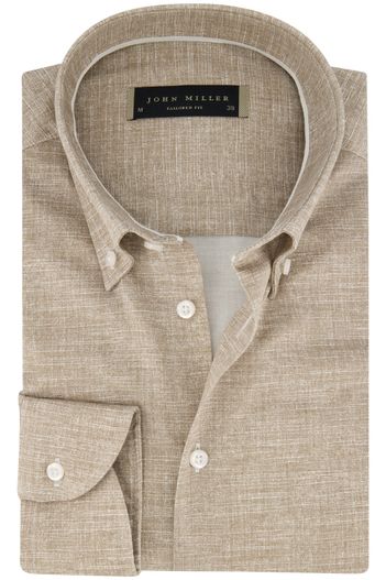 John Miller overhemd John Miller bruin effen tailored fit