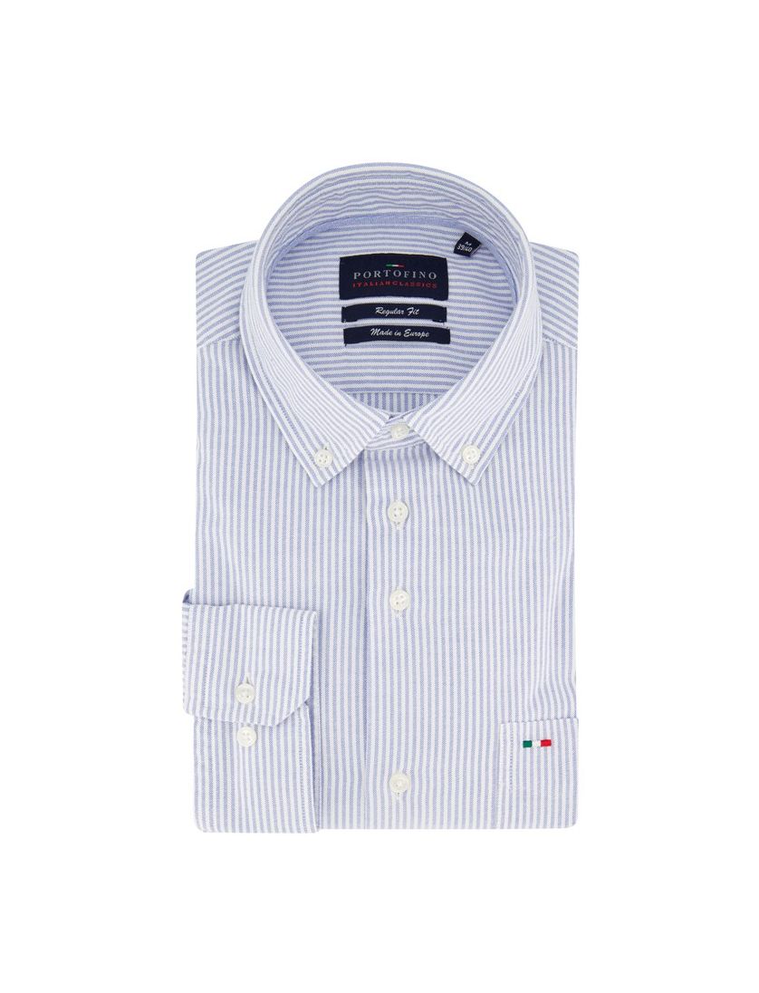 Portofino casual overhemd wijde fit blauw wit streep katoen