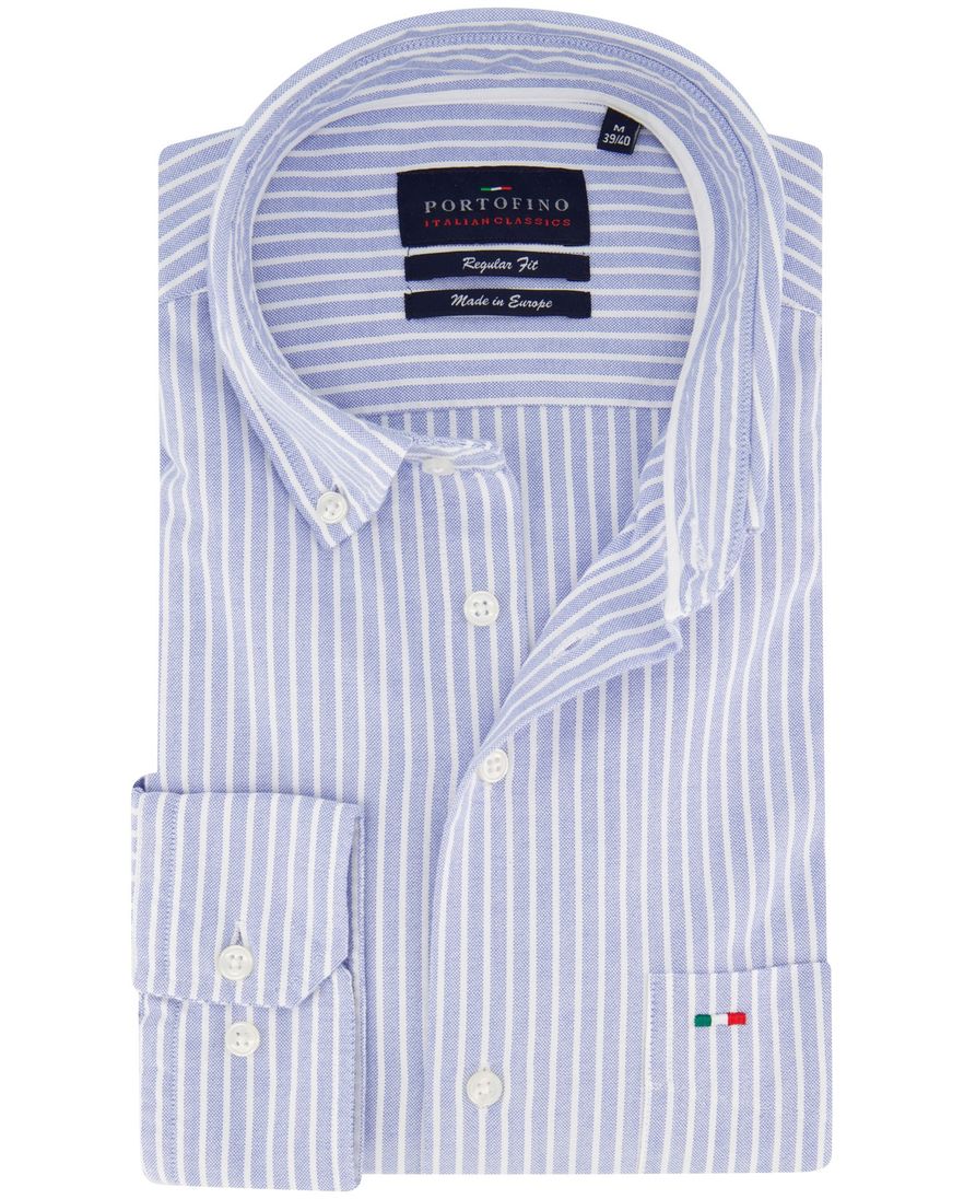 Portofino regular fit overhemd lichtblauw gestreept katoen