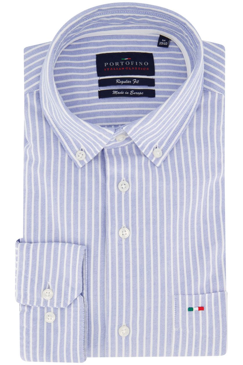 Portofino casual overhemd wijde fit lichtblauw wit gestreept