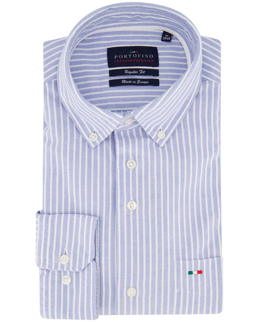 Portofino regular fit overhemd lichtblauw gestreept katoen