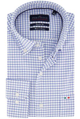 Portofino Casual overhemd Portofino Regular Fit wijde fit blauw geruit katoen