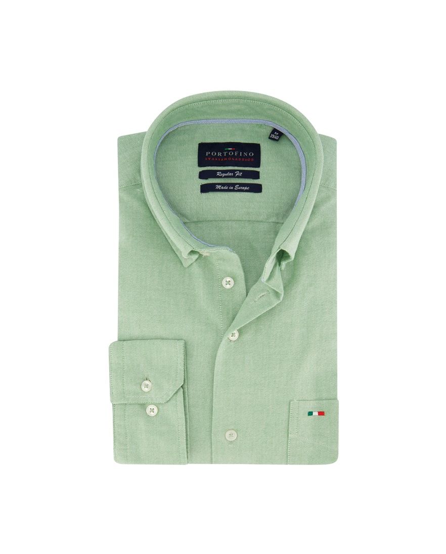 Groen effen Portofino overhemd wijde fit katoen