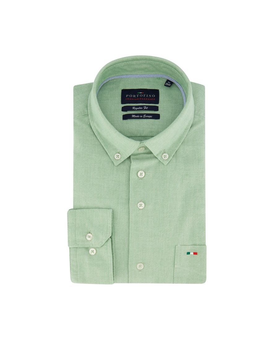 Groen effen Portofino overhemd wijde fit katoen