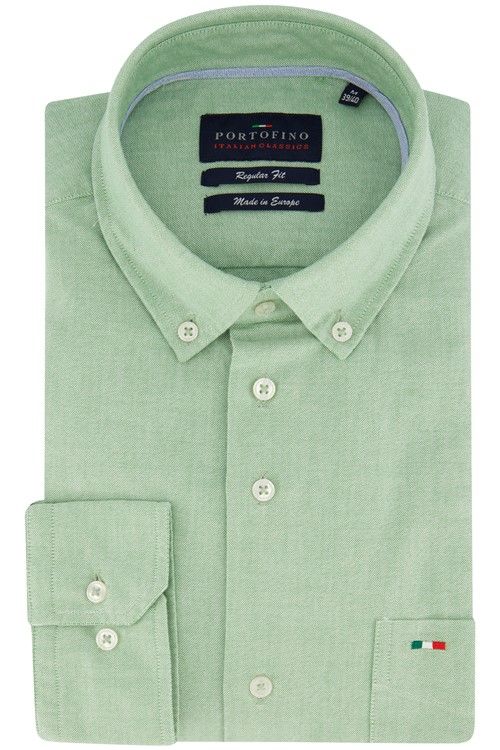Groen effen Portofino overhemd wijde fit katoen