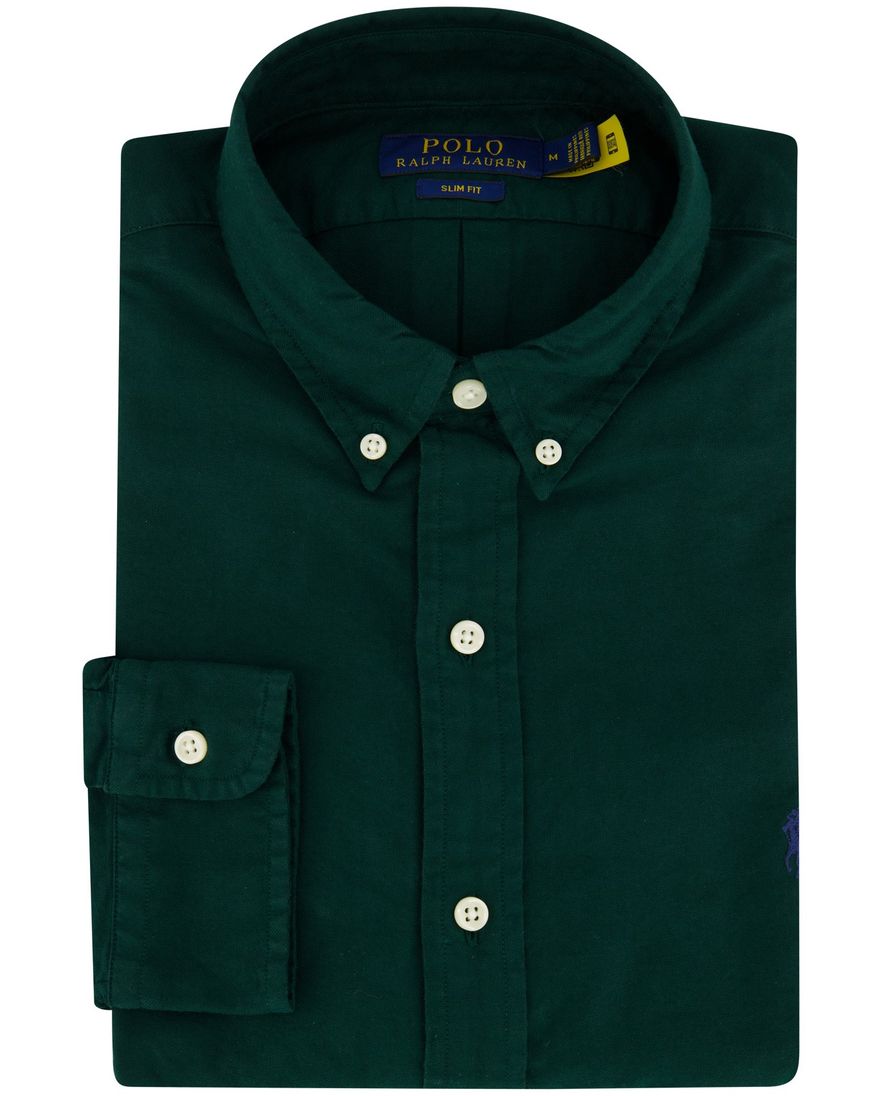 Polo Ralph Lauren casual overhemd slim fit groen effen 100% katoen