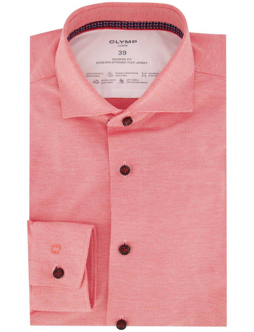 Olymp Luxor 24/Seven overhemd Modern Fit rood effen katoen
