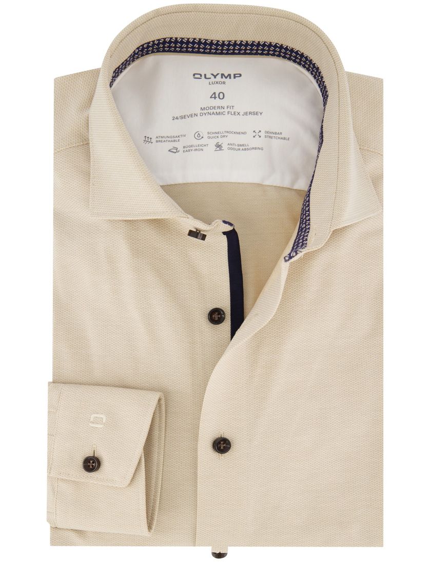 Olymp business overhemd Modern Fit beige effen katoen