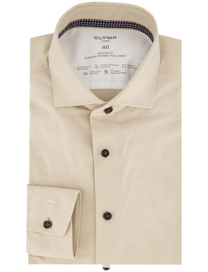 Olymp business overhemd Modern Fit beige effen katoen