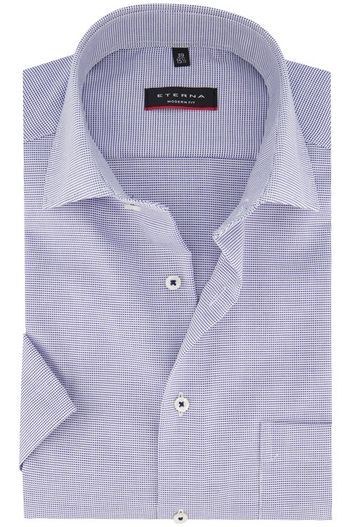 Eterna Eterna overhemd korte mouw Modern Fit lichtblauw geprint katoen