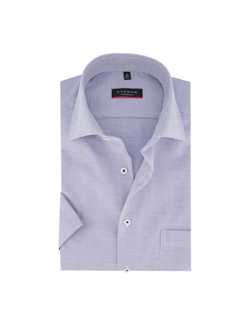 Eterna overhemd korte mouw Modern Fit lichtblauw geprint katoen