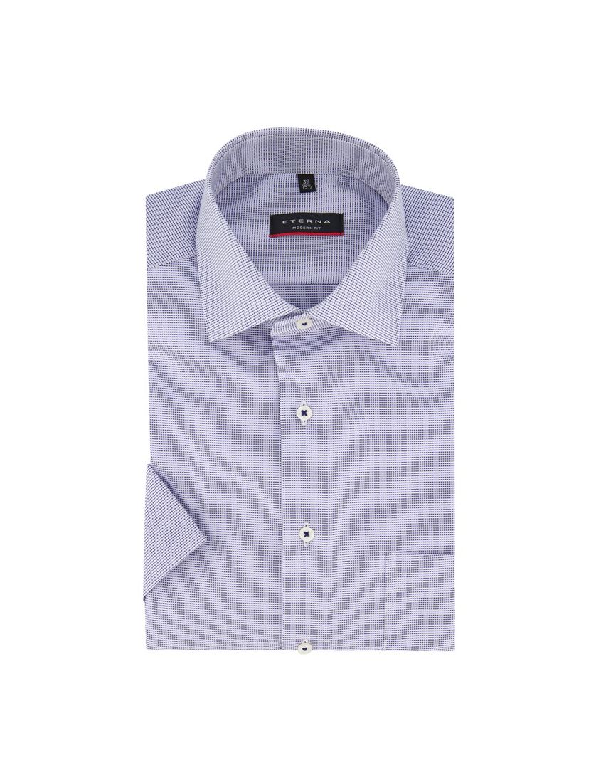 Eterna overhemd korte mouw Modern Fit lichtblauw geprint katoen