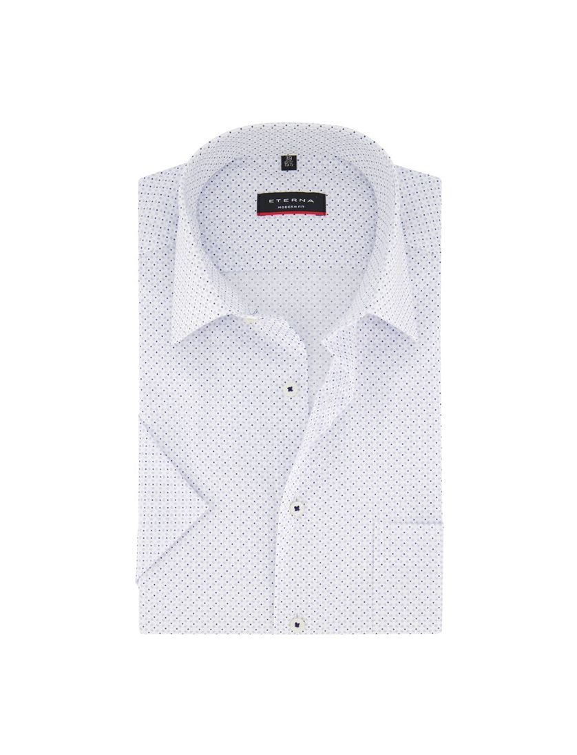 Eterna overhemd KM wit geprint stippen
