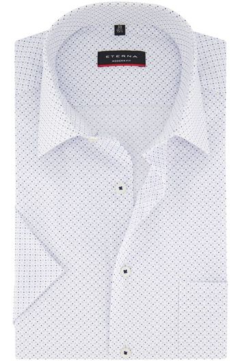 Eterna Eterna overhemd korte mouw normale fit wit geprint katoen