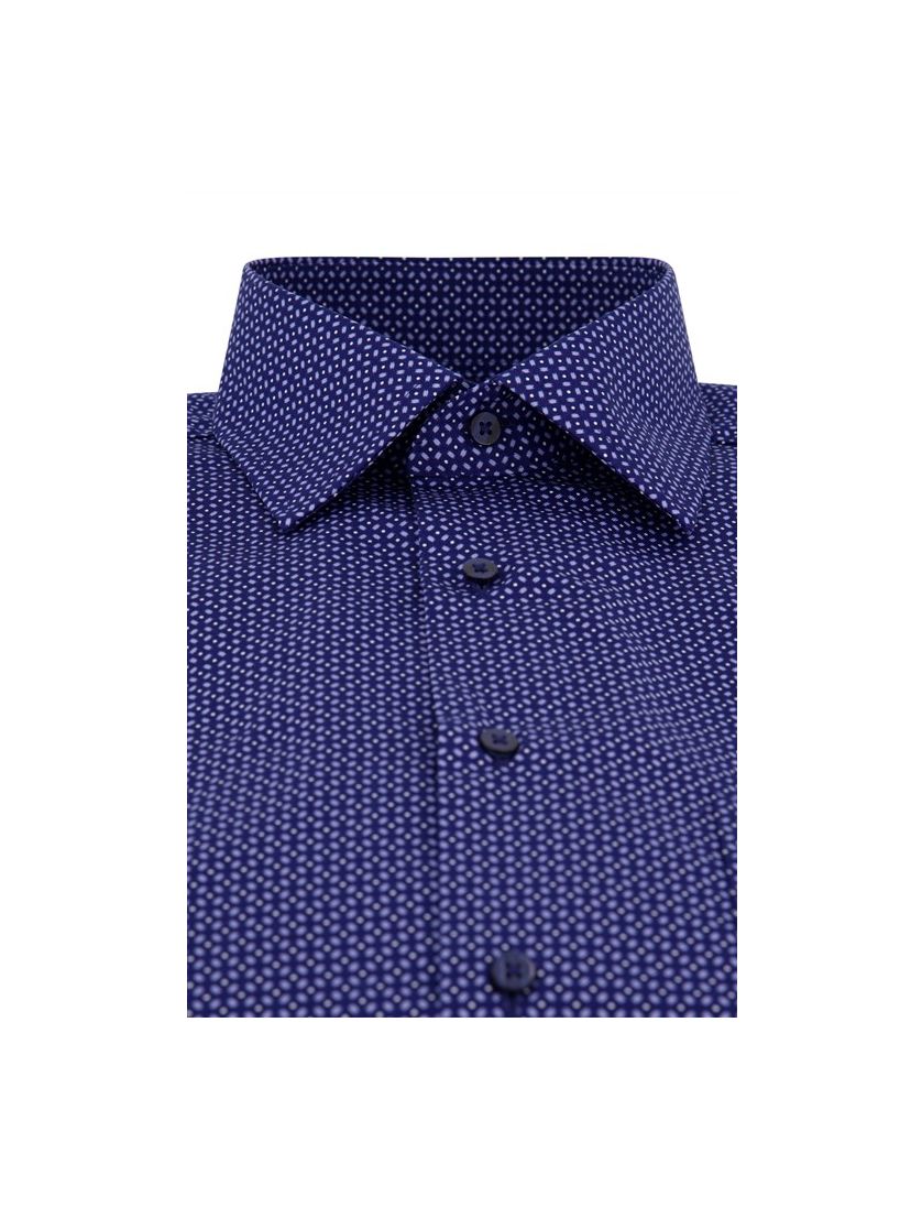 Eterna overhemd korte mouw wijde fit donkerblauw geprint katoen