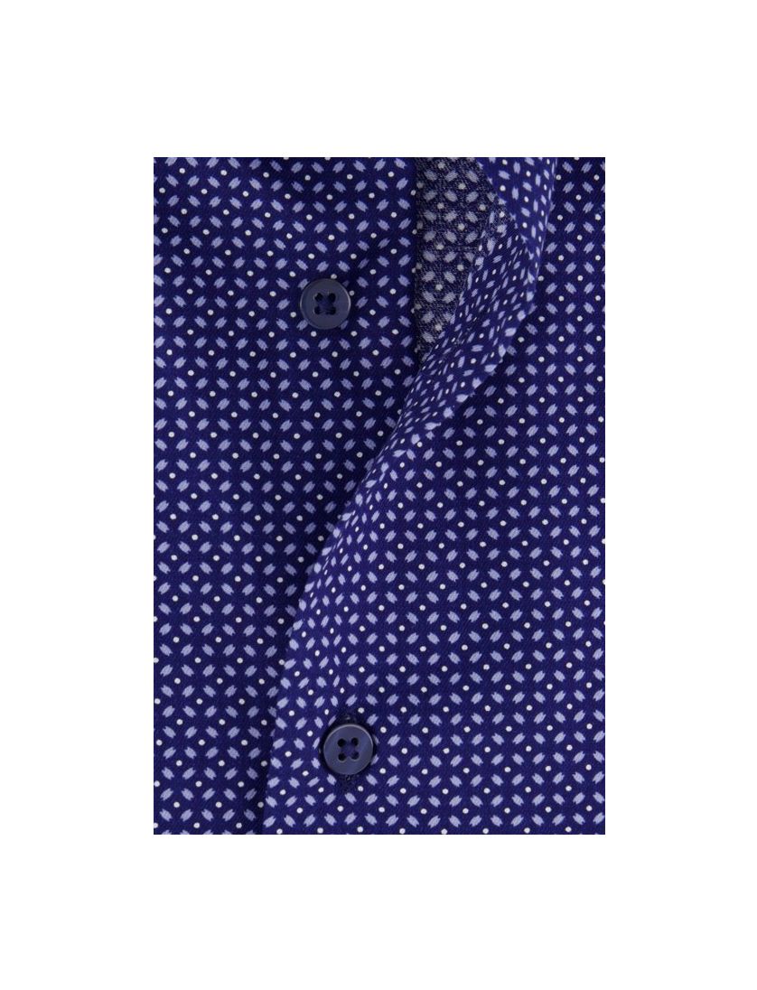 Eterna overhemd korte mouw wijde fit donkerblauw geprint katoen