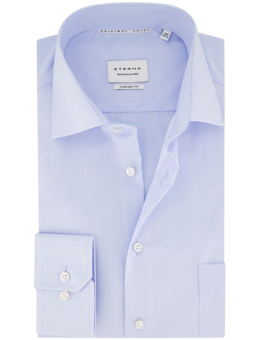 Eterna business overhemd Comfort Fit lichtblauw borstzak effen katoen