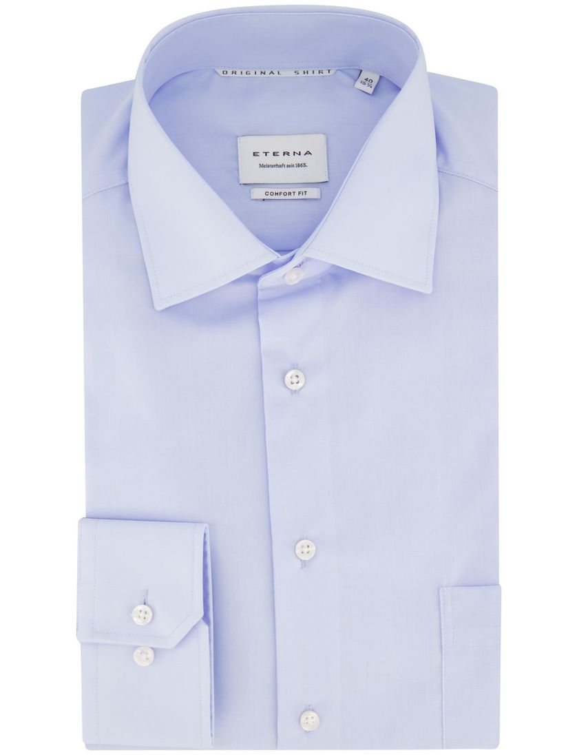 Eterna business overhemd Comfort Fit lichtblauw borstzak effen katoen