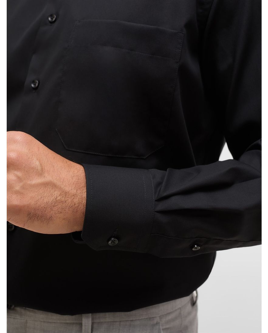 Eterna overhemd wijde fit zwart effen katoen borstzak