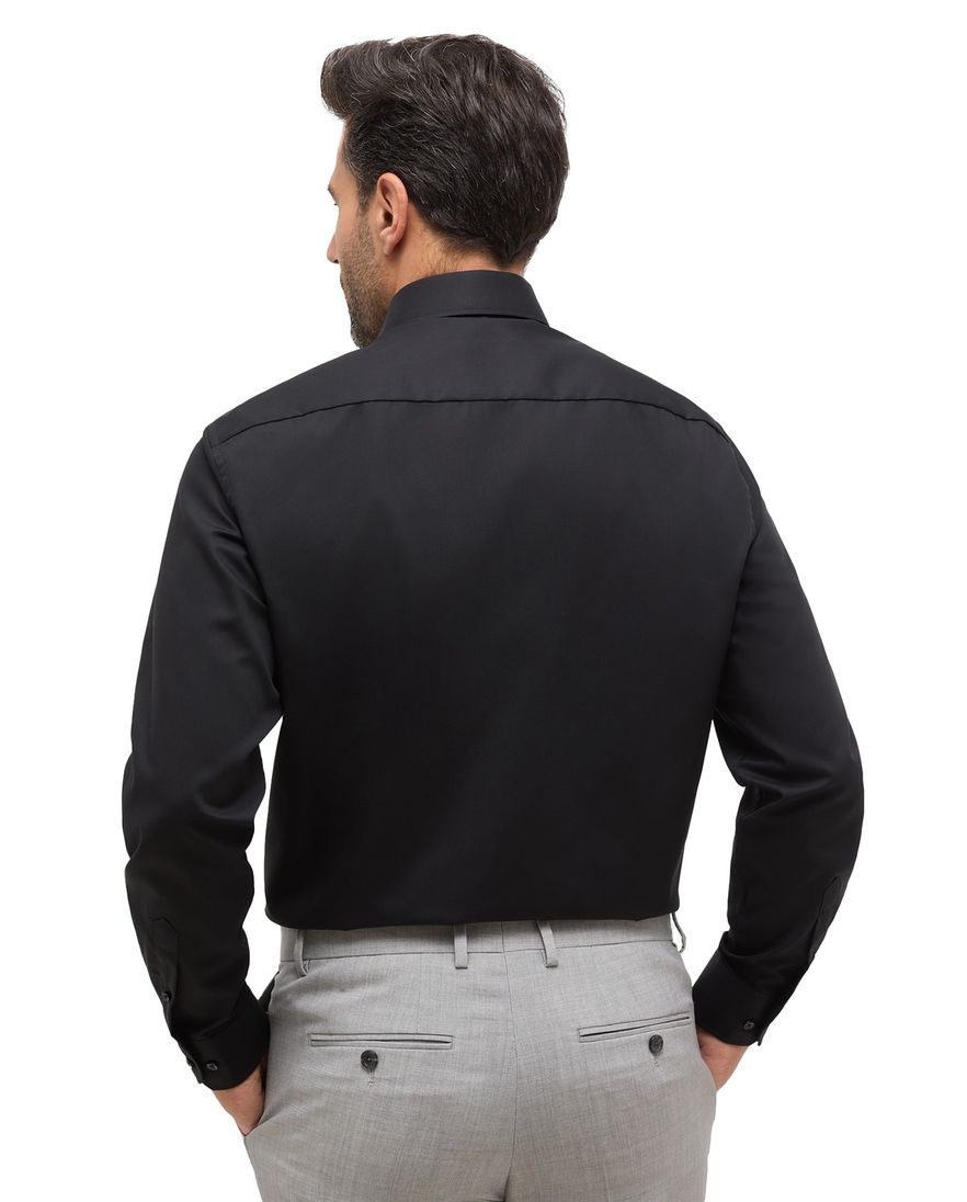 Eterna overhemd wijde fit zwart effen katoen borstzak