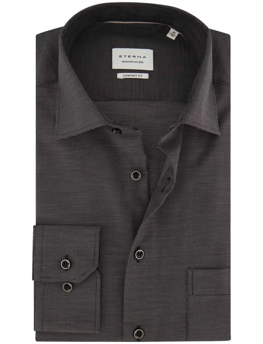 Katoenen Eterna donkergrijs overhemd Comfort Fit gemêleerd