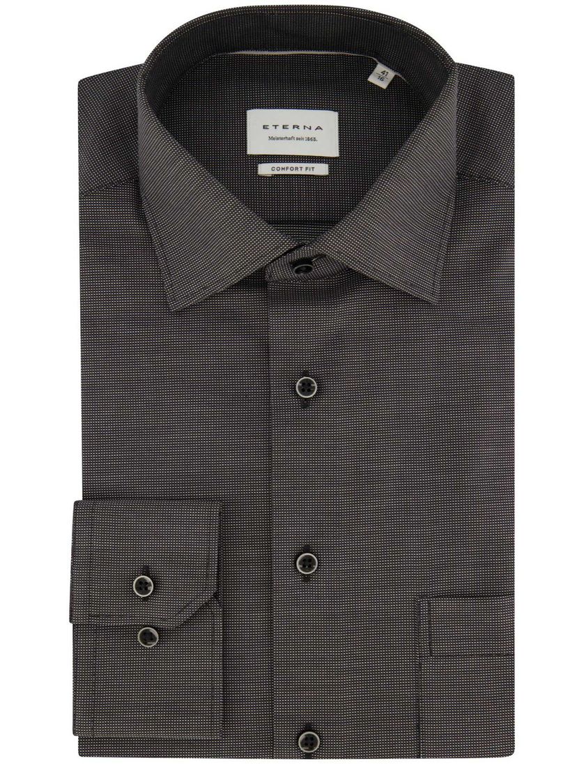 Katoenen Eterna donkergrijs overhemd Comfort Fit gemêleerd