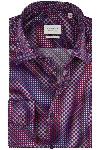 Eterna Strijkvrij Eterna katoenen overhemd Modern Fit rood geprint
