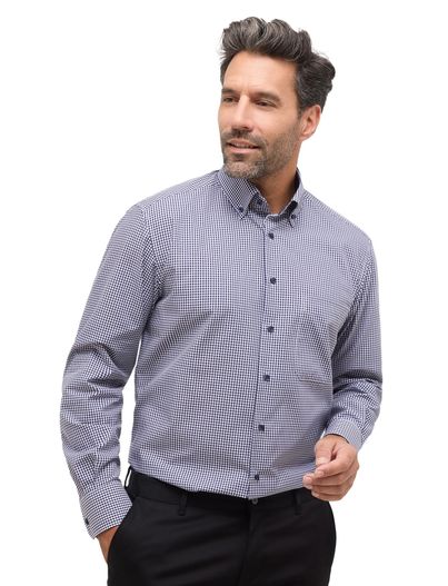 Eterna Eterna overhemd donkerblauw geruit Comfort Fit katoen