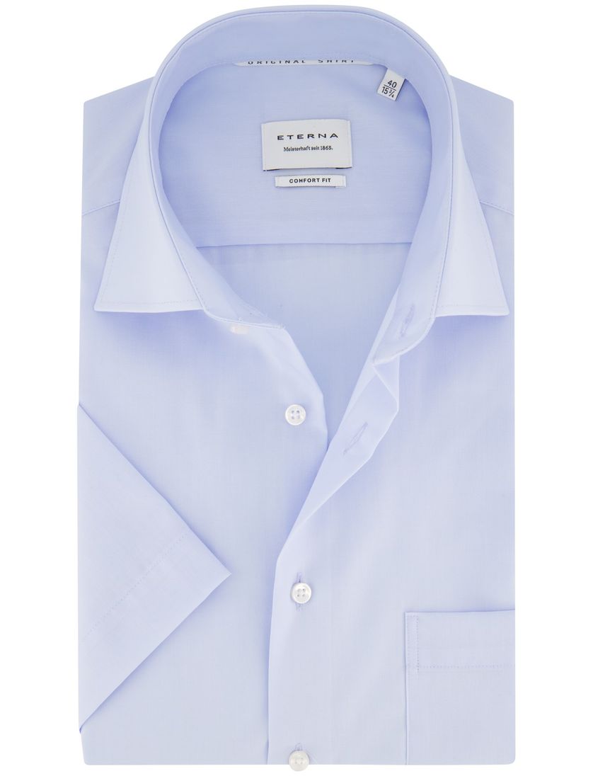 Katoenen Eterna overhemd korte mouw lichtblauw Comfort Fit