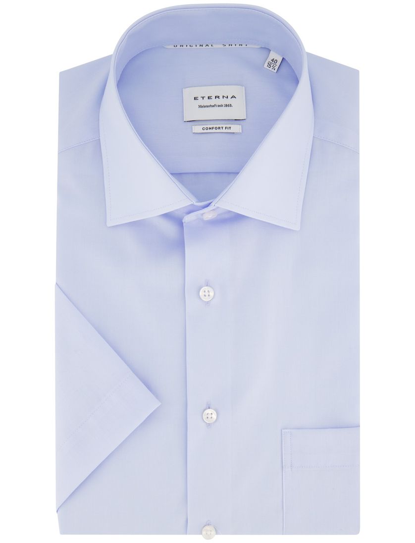 Katoenen Eterna overhemd korte mouw lichtblauw Comfort Fit