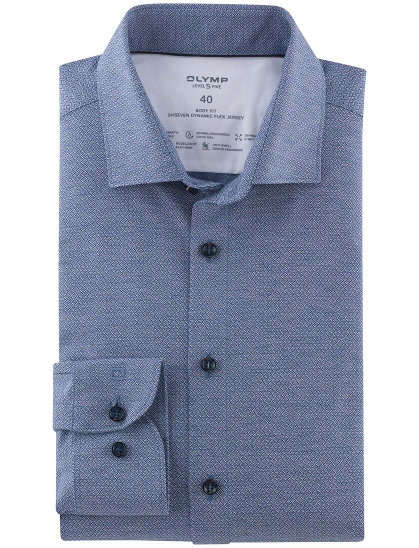 Olymp level 5 overhemd blauw geprint katoen 24/seven