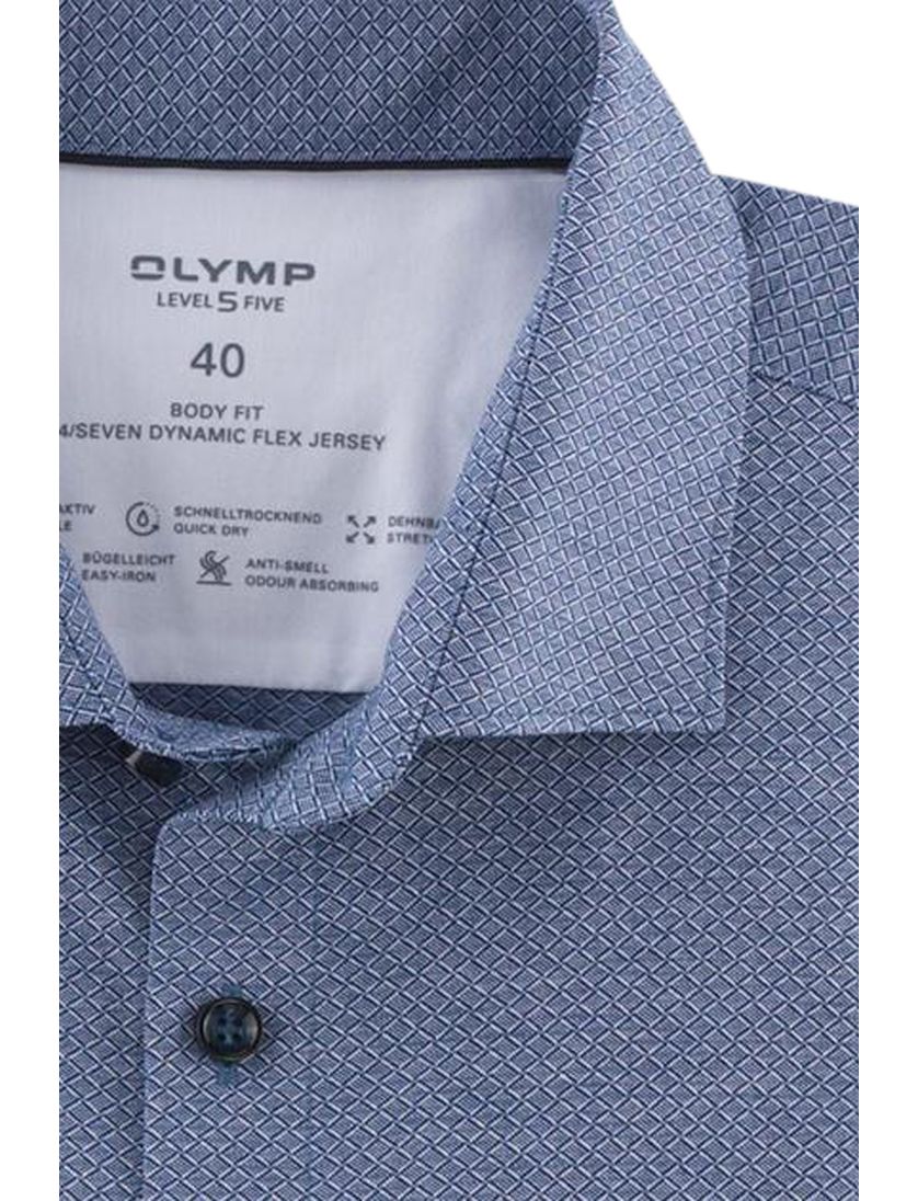 Olymp level 5 overhemd blauw geprint katoen 24/seven