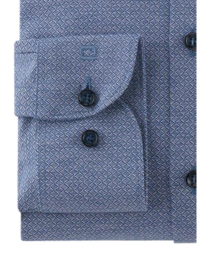 Olymp level 5 overhemd blauw geprint katoen 24/seven