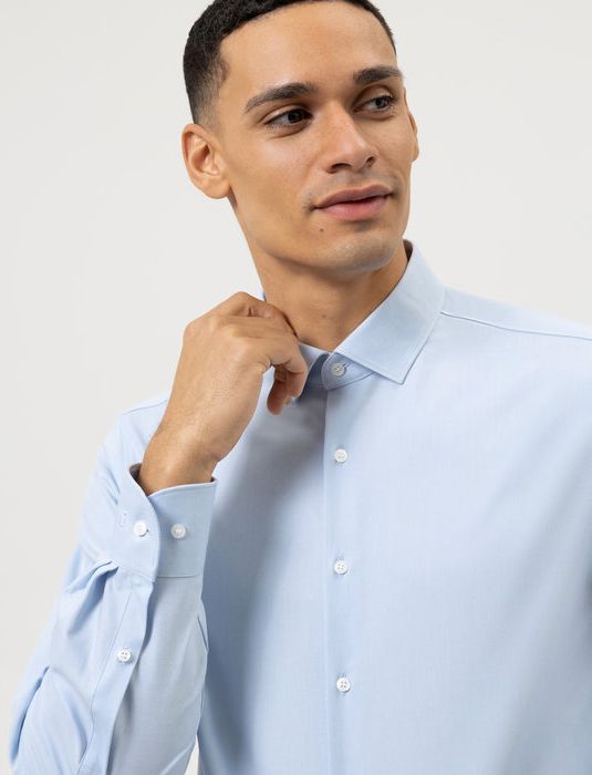 business overhemd Olymp lichtblauw effen katoen, polyester, stretch slim fit