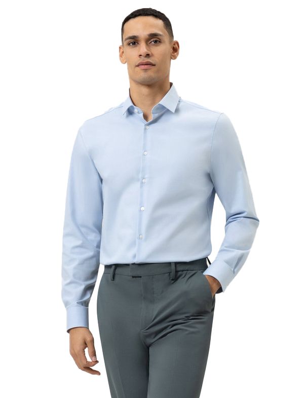 business overhemd Olymp lichtblauw effen katoen, polyester, stretch slim fit