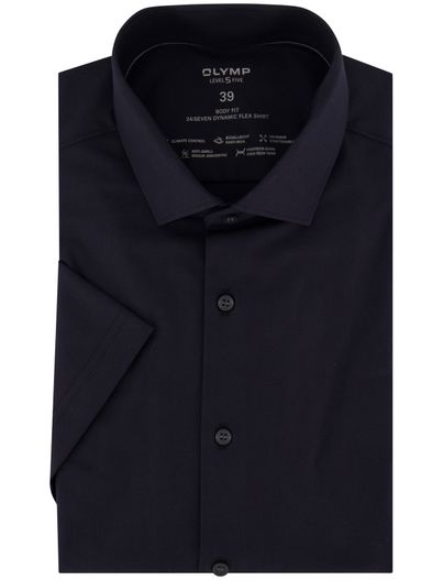 Olymp Olymp overhemd korte mouw body fit zwart katoen