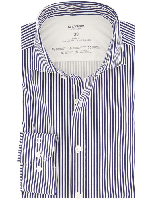 business overhemd Olymp donkerblauw gestreept katoen, stretch slim fit