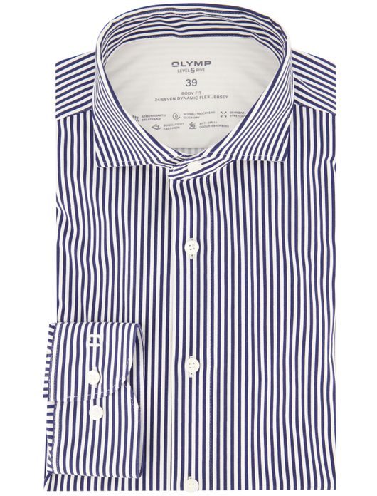 business overhemd Olymp donkerblauw gestreept katoen, stretch slim fit