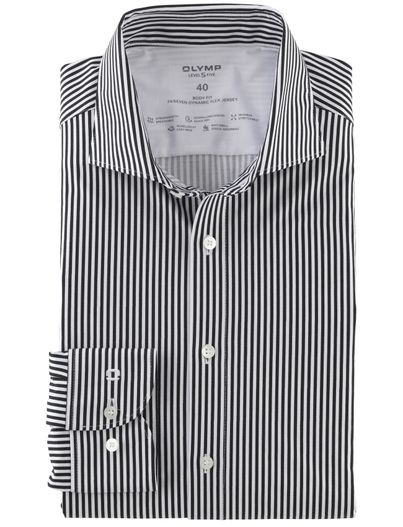 Olymp Olymp overhemd Level Five 24/Seven gestreept zwart wit body fit