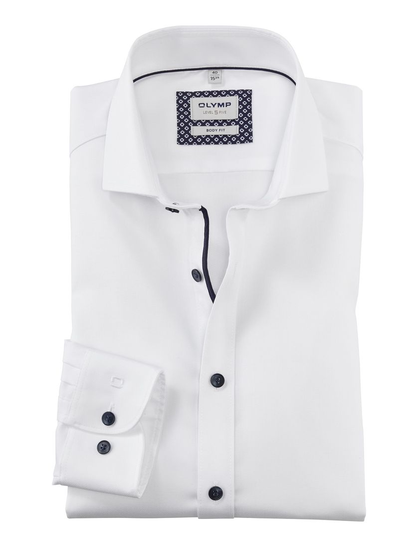Olymp overhemd wit Body Fit zwarte details