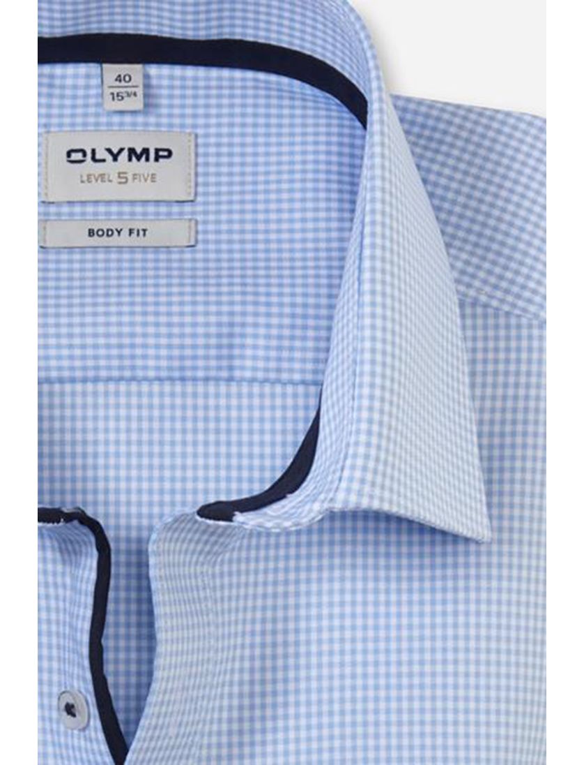 Olymp overhemd lichtblauw wit geruit Body Fit