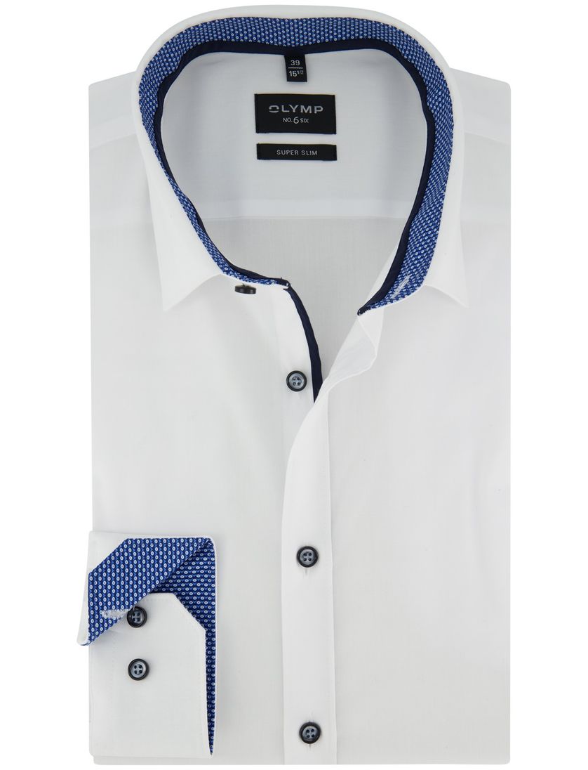 Olymp Overhemd Super slim fit mouwlengte 7 wit effen katoen