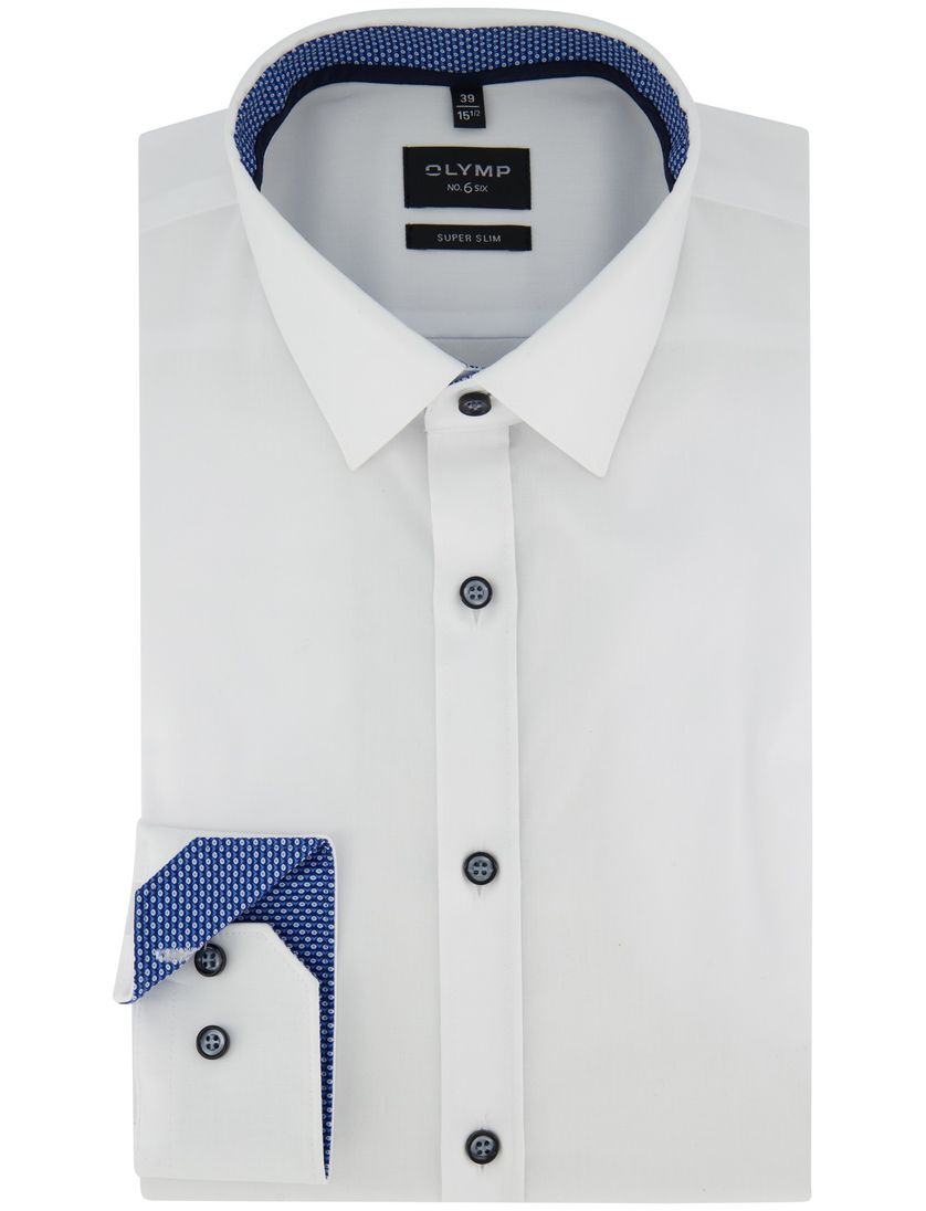Olymp Overhemd Super slim fit mouwlengte 7 wit effen katoen