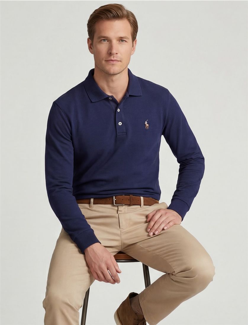 Polo Ralph Lauren polo lange mouw Big & Tall donkerblauw