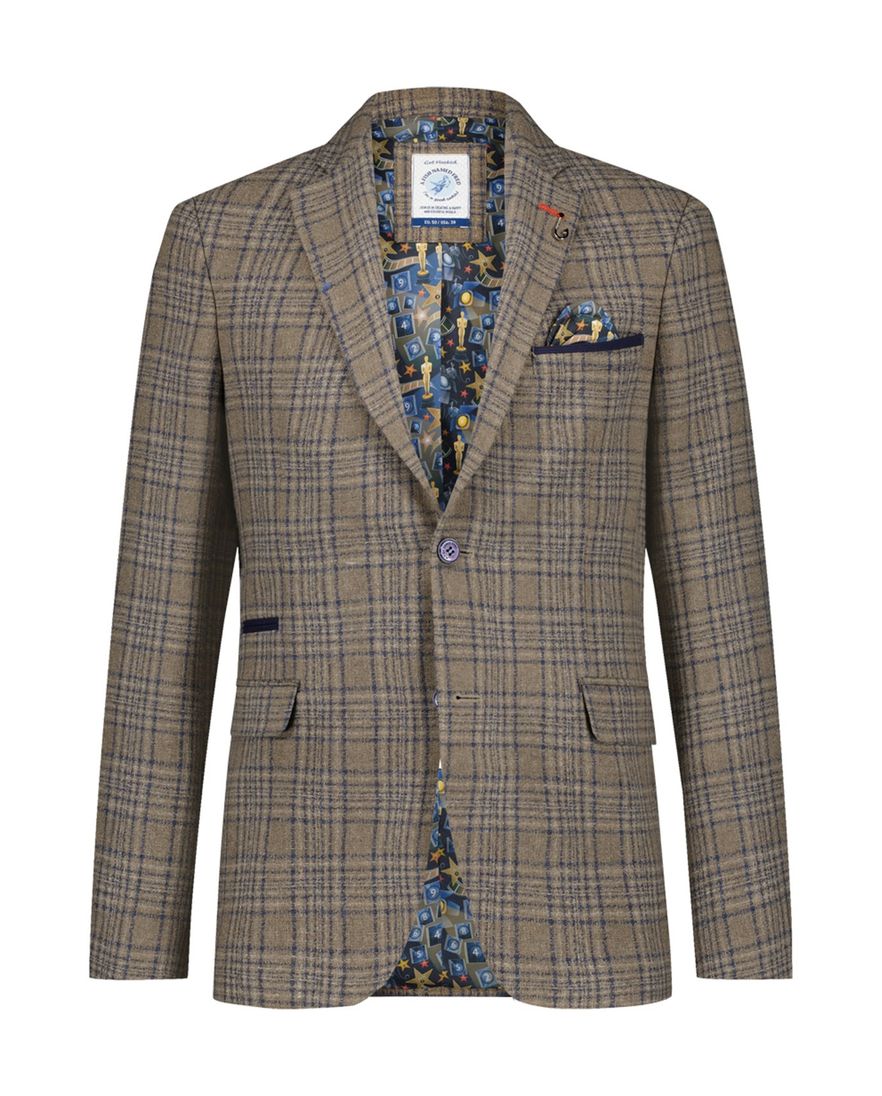 A Fish Named Fred colbert bruin geruit wol slim fit