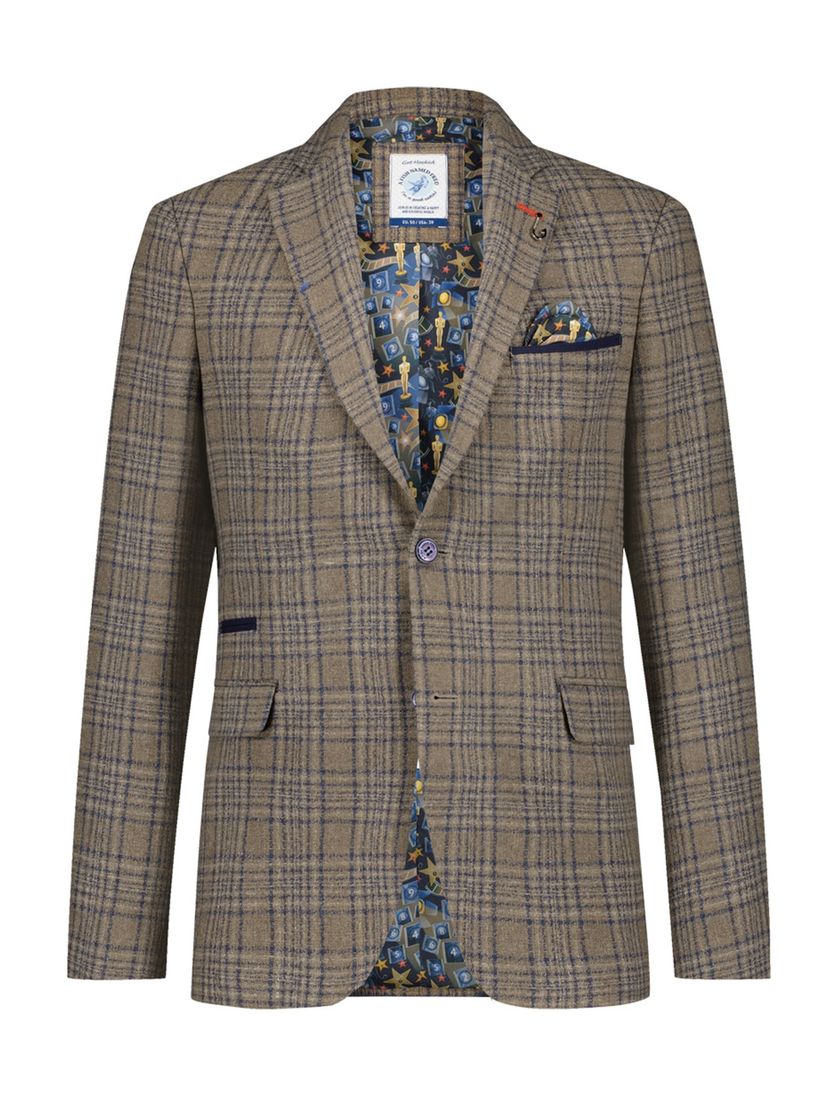 Bruin A Fish Named Fred colbert met ruiten wol slim fit